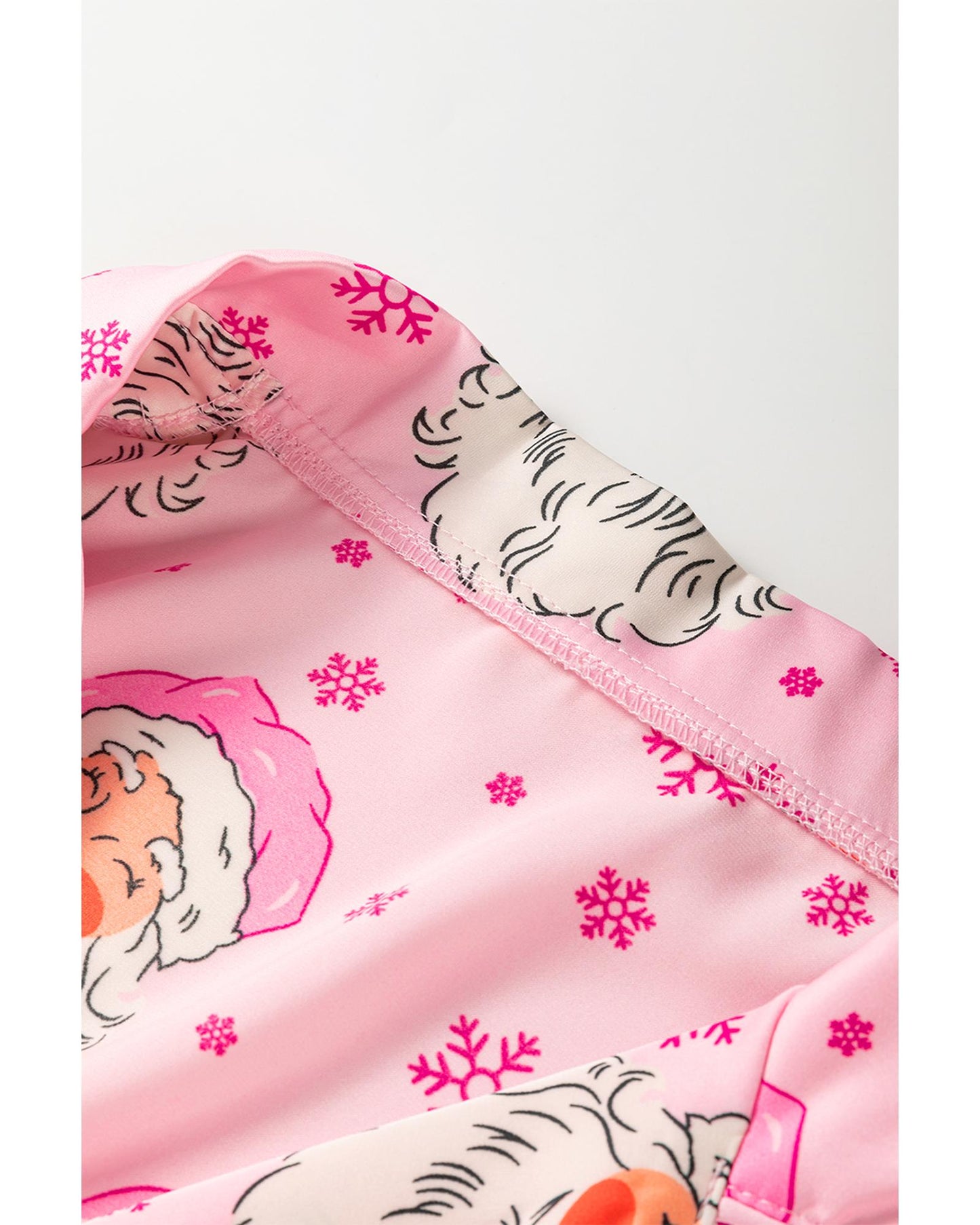 Pink Santa Claus Snowflake Long Sleeve Shirt Christmas Pajama Set - L