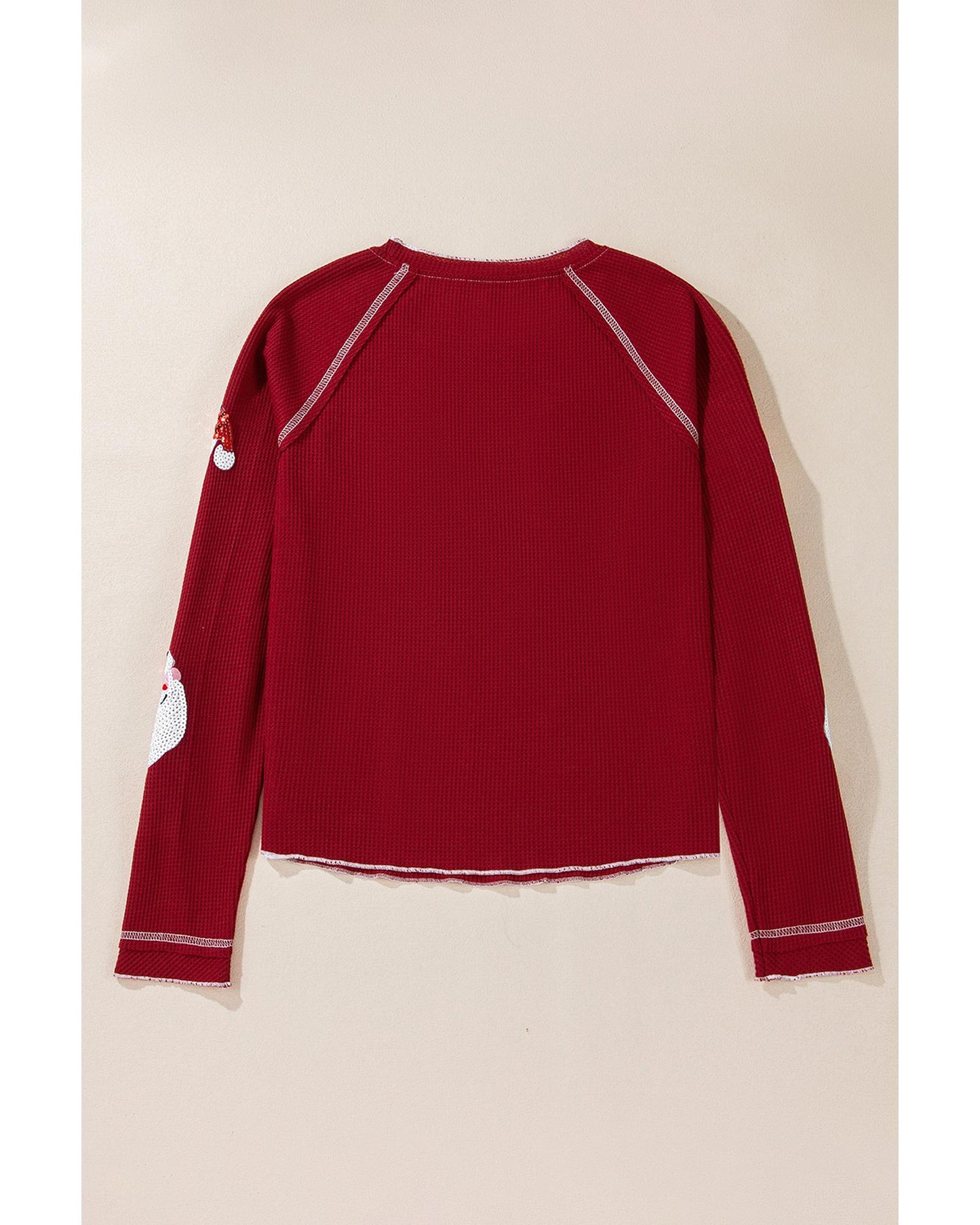 Red Sequin Santa Claus Graphic Textured Long Sleeve Top - M