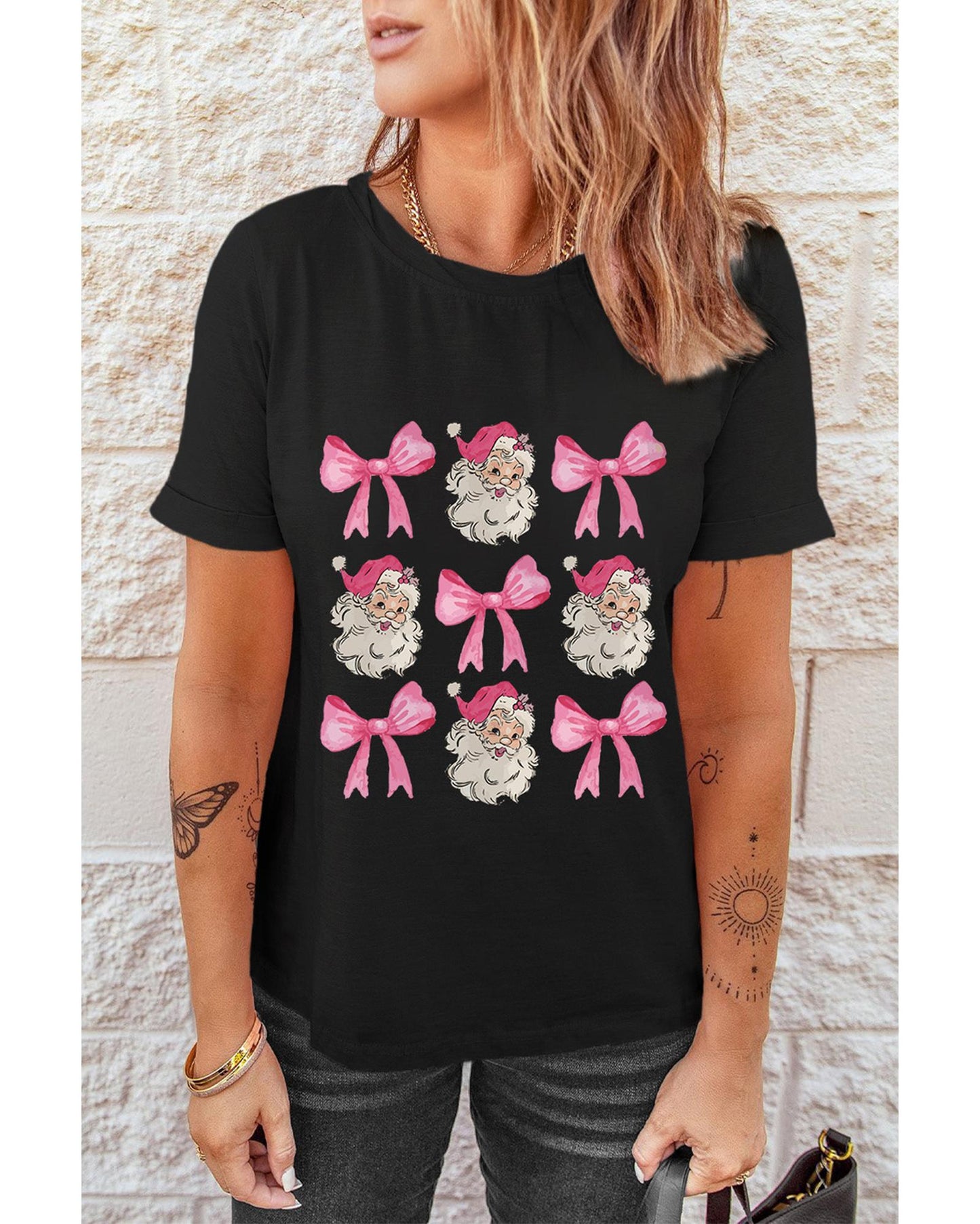 Black Santa Claus Bow Knot Christmas Graphic T Shirt - XL