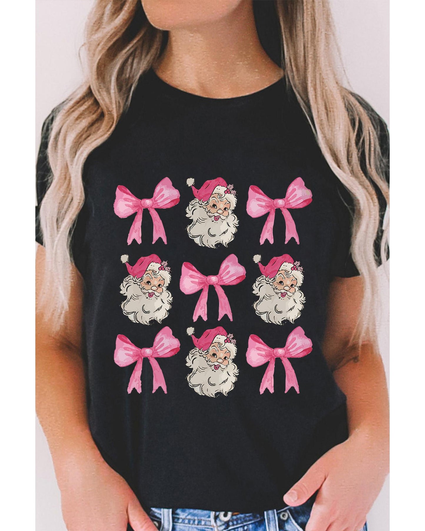 Black Santa Claus Bow Knot Christmas Graphic T Shirt - XL