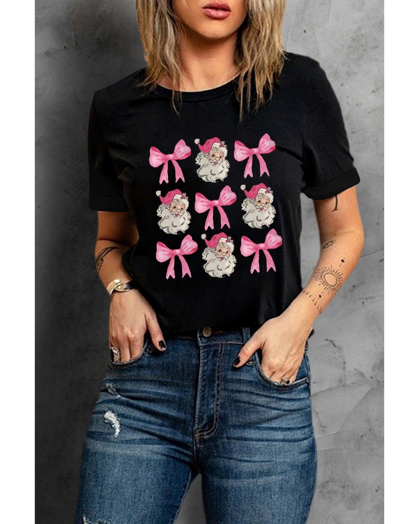 Black Santa Claus Bow Knot Christmas Graphic T Shirt - XL