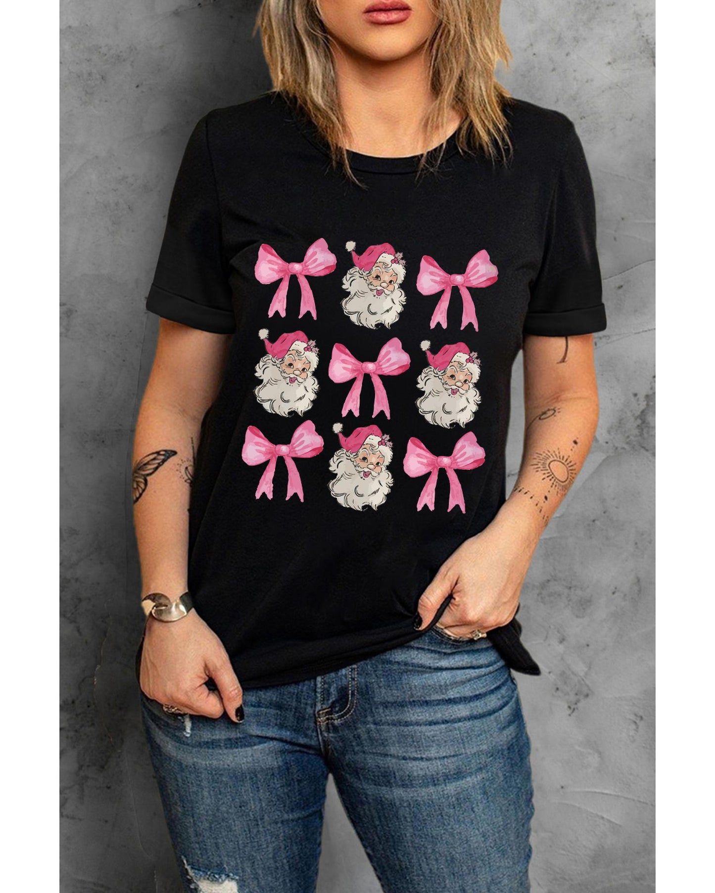Black Santa Claus Bow Knot Christmas Graphic T Shirt - XL