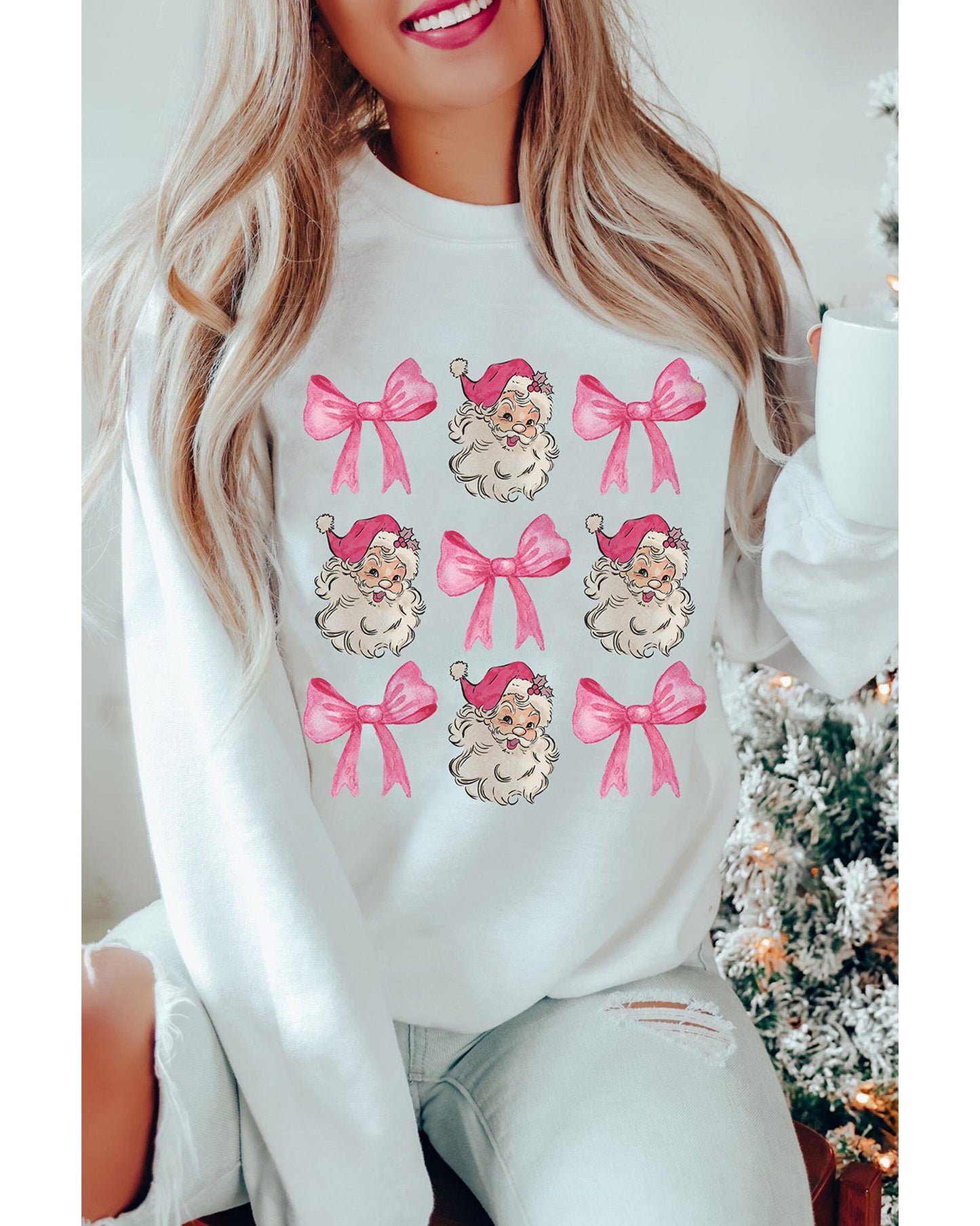 Beige Santa Claus Bowknot Pattern Christmas Sweatshirt - 2XL