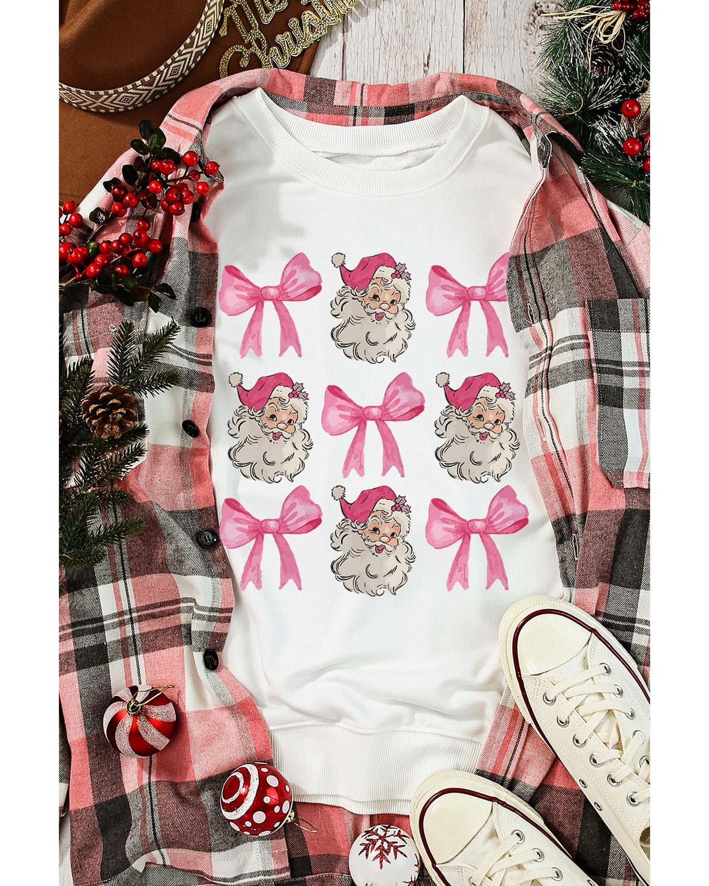 Beige Santa Claus Bowknot Pattern Christmas Sweatshirt - 2XL