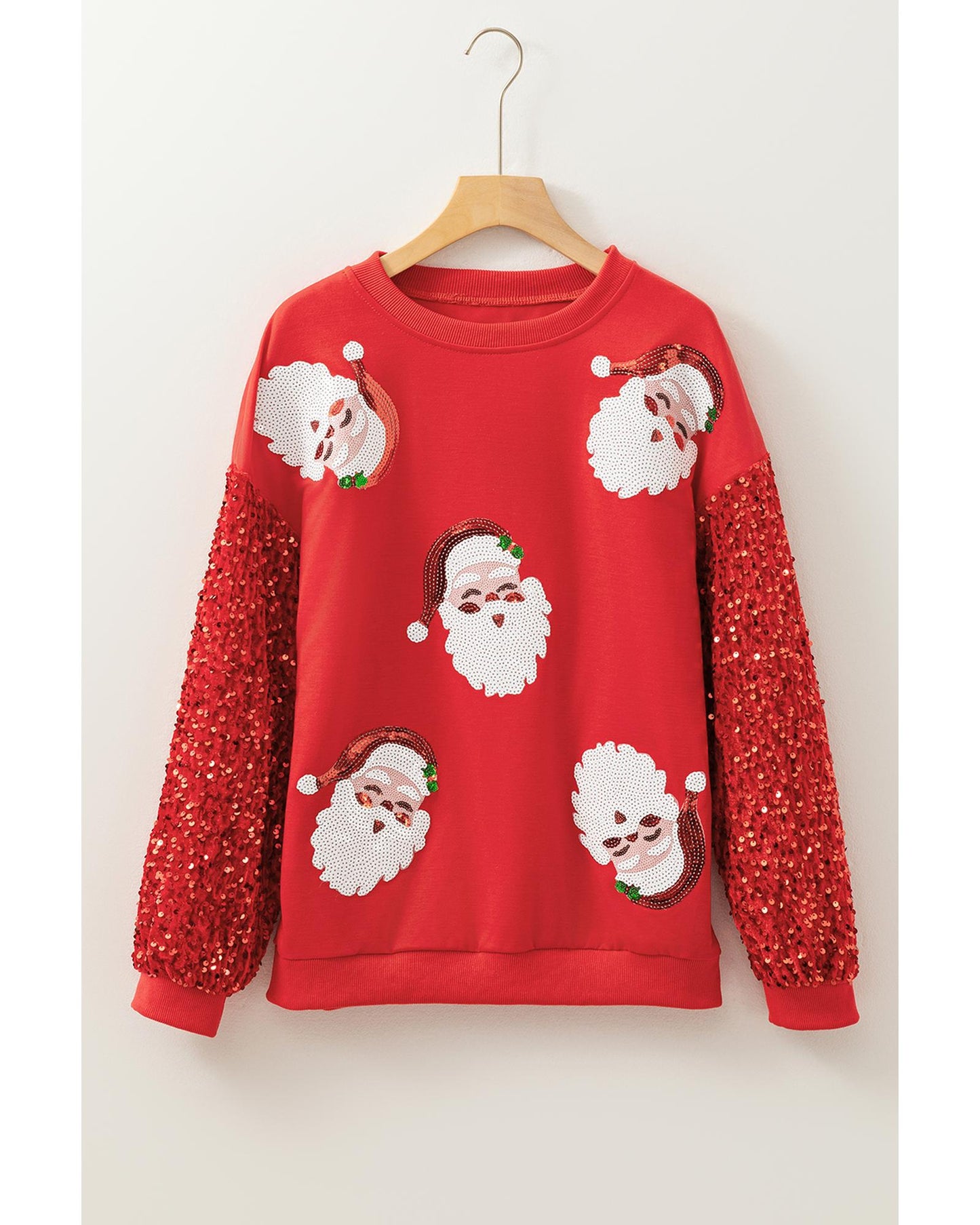 Fiery Red Sequined Santa Claus Long Sleeve Christmas Sweatshirt - M