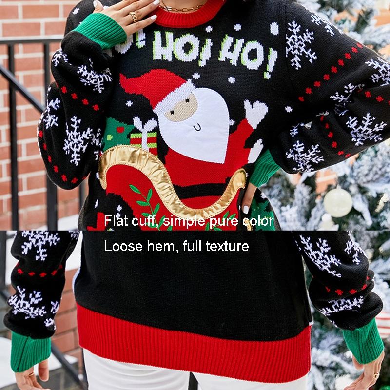 Women Santa Sweater Sweet Embroidery Pullover Knit Sweater - Red - S