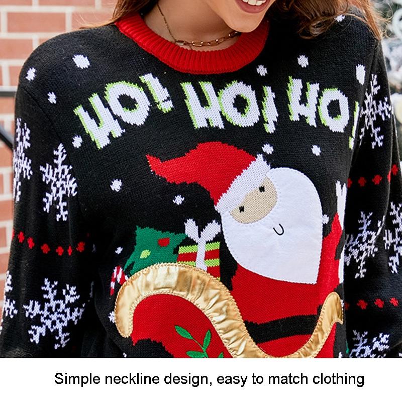 Women Santa Sweater Sweet Embroidery Pullover Knit Sweater - Red - M
