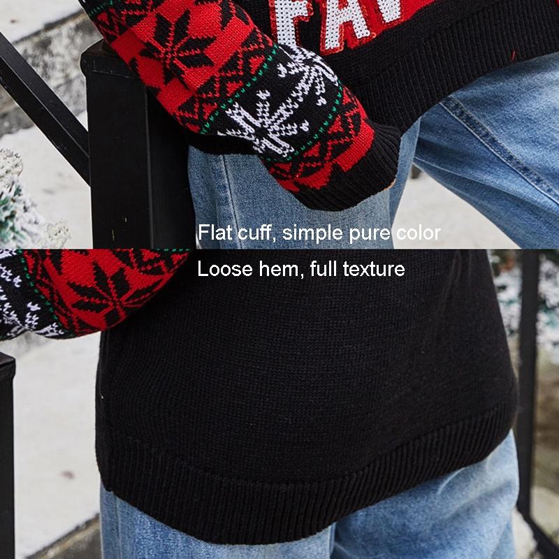 Christmas Women Pullover Sweater Santa Claus Embroidery Crew Neck Knit Sweater - Black - L