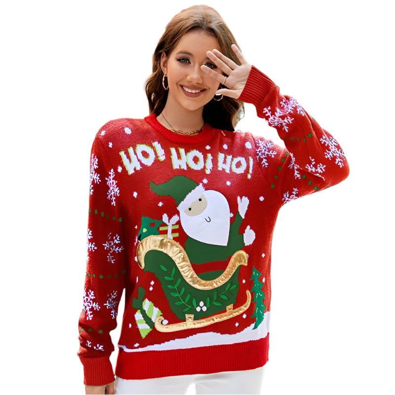 Women Santa Sweater Sweet Embroidery Pullover Knit Sweater - Red - Xxl