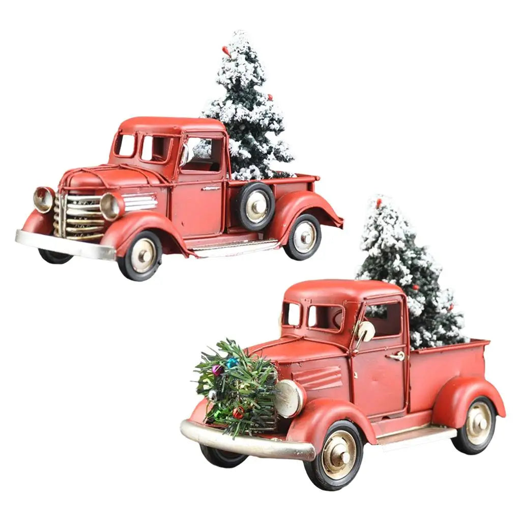 Wooden Farmhouse Christmas Truck Ornament with Christmas Tree-1