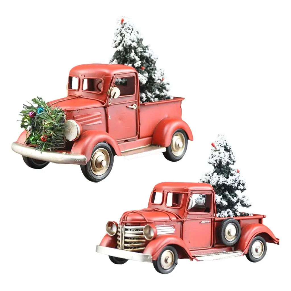Wooden Farmhouse Christmas Truck Ornament with Christmas Tree-2