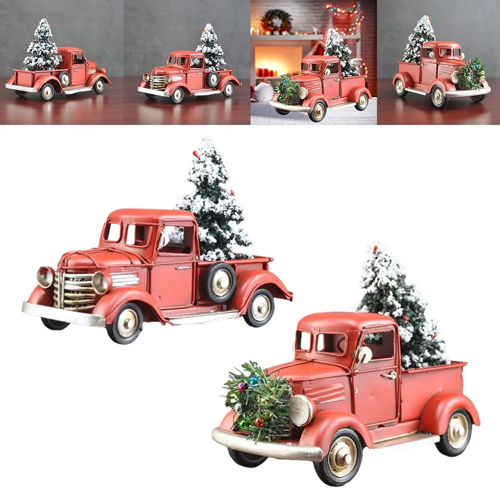 Wooden Farmhouse Christmas Truck Ornament with Christmas Tree-4