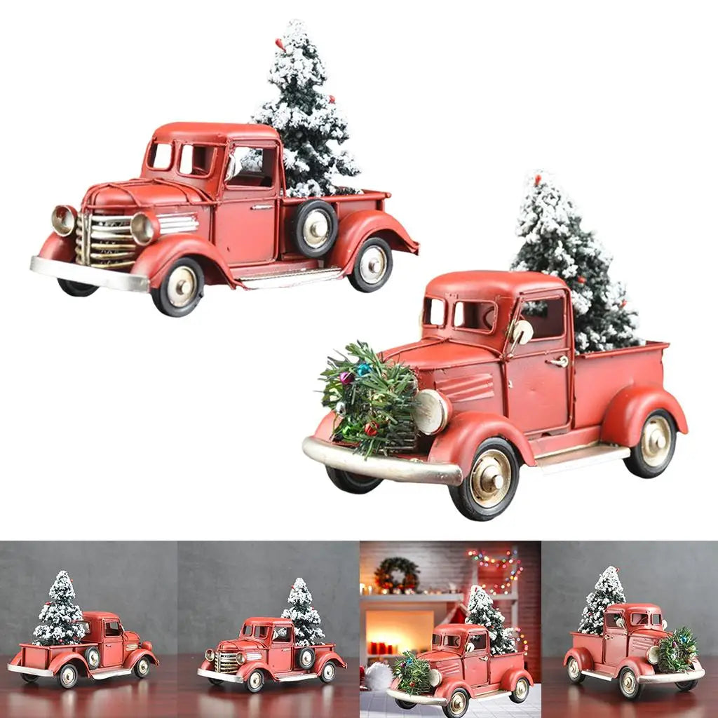 Wooden Farmhouse Christmas Truck Ornament with Christmas Tree-3