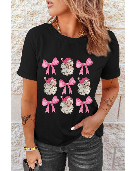 Black Santa Claus Bow Knot Christmas Graphic T Shirt - XL